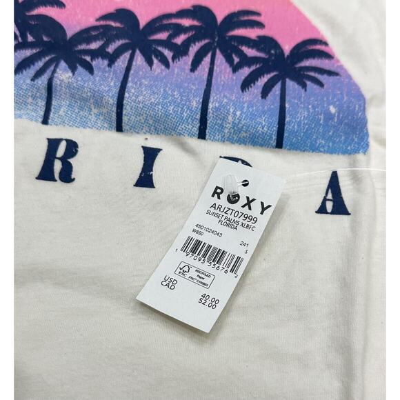 Roxy Women's T-Shirt Sunset Palms Florida Oversized Relaxed Fit Tee in Ivory - Picture 2 of 2